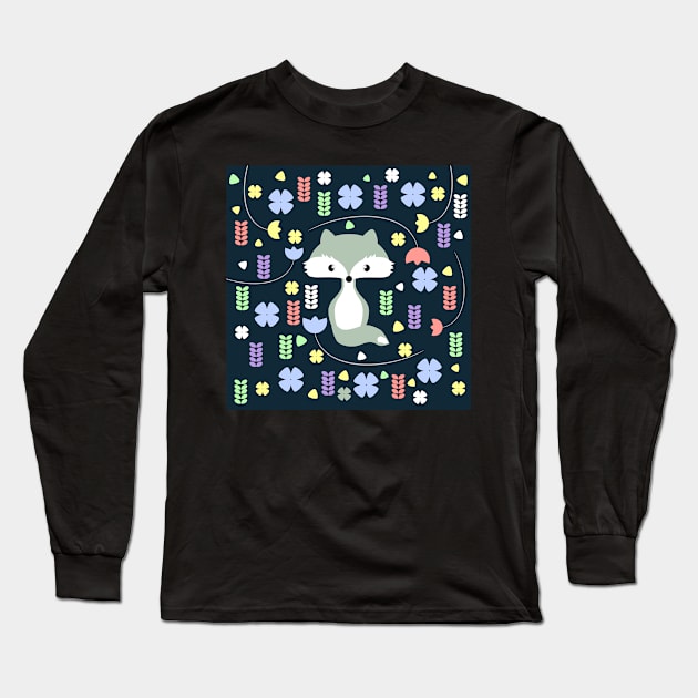 Cute fox among flowers Long Sleeve T-Shirt by cocodes